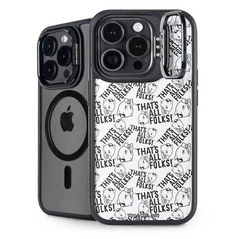 Looney Tunes Porky Pig Black and White iPhone 15 Pro Kickstand Case